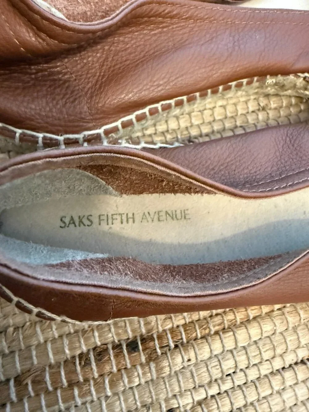 Women's Saks Fifth Avenue Leather Espadrilles Black and Brown Size 10